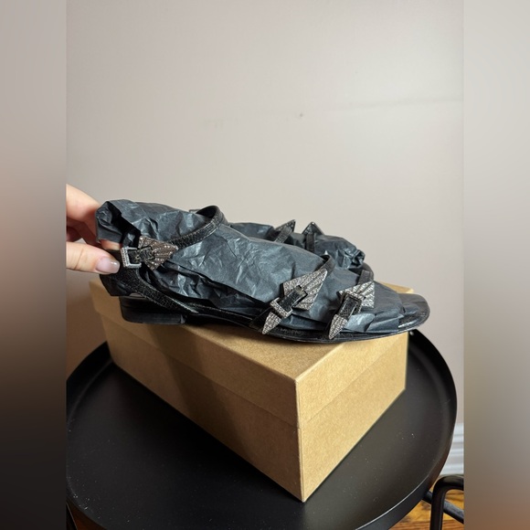 Zadig&Voltaire women’s black calf leather sandals with a strass buckle SIZE 38 - Picture 5 of 8